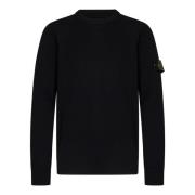 Stone Island Svart Ribbstickad Crewneck Tröja Black, Herr