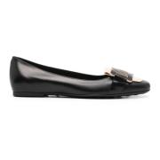 Tod's Svarta Läderballettflats Kedjedetalj Black, Dam