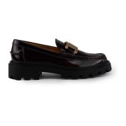 Tod's Bordeaux Läder Platta Skor Red, Dam