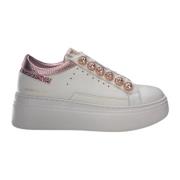 Emanuelle Vee Vit och Rosa Läder Sneaker med Glitterdetaljer White, Da...