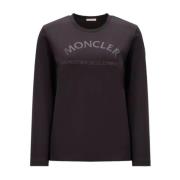 Moncler Glitter Logo Långärmad T-shirt Black, Dam