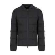 Emporio Armani EA7 Svart Quiltad Vadderad Kappa med Logotyp Black, Her...