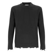 Laneus Crewneck Sweater With Wool Breakages Green, Herr