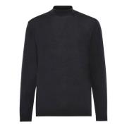 Boggi Milano Mock Polo Neck Jumper i superfint merinoull Black, Herr