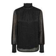 MOS Mosh Elegant Glam Långärmad Blus Svart Black, Dam