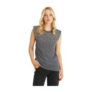 Alma EN Pena T-shirt med strass halsringning Gray, Dam