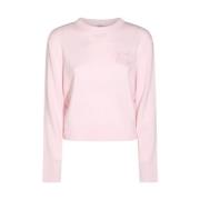 Maison Kitsuné Rosa Bomullsweatshirt med Frontal Logo Pink, Dam