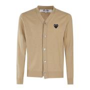 Comme des Garçons Play Svart V-ringad Cardigan med Emblem Brown, Herr