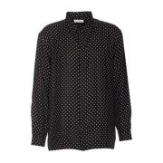 Saint Laurent Silke Svart Skjorta Elegant Polka Dots Black, Herr