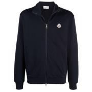 Moncler Marinblå Logo-Patch Dragkedja Sweatshirt Blue, Herr