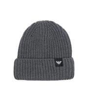 Emporio Armani Grå Ribbstickad Logopatch Mössa Gray, Herr