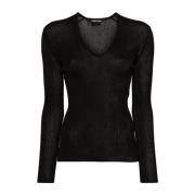 Tom Ford Svart Sheer Fine-Ribbed Topwear Aw24 Black, Dam