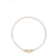 Nialaya Women's Pearl Choker with Gold Double Panther Head Yellow, Dam