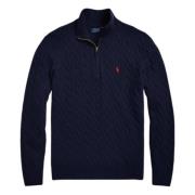 Ralph Lauren Marinblå Kabelstickad Halv Zip Tröja Blue, Herr