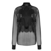 Alberta Ferretti Chiffong Spetsblus Genomskinlig Satinfinish Black, Da...