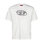 Diesel Vit Bomull T-shirt med Frontal Logo White, Herr