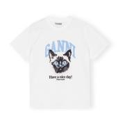 Ganni Basic Jersey Cat Avslappnad T-shirt White, Dam