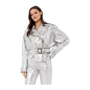 Alexandre Vauthier Silver denim bikerjacka Gray, Dam