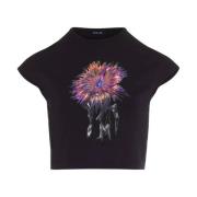 Mugler Svart Orchid Anemone Kortärmad T-shirt Black, Dam