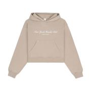 Sporty & Rich Beige Cropped Hoodie med Logo Print Beige, Dam