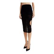 Mugler Svart Draperad Midi Kjol Black, Dam