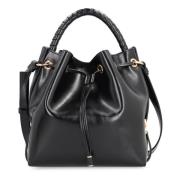 Chloé Läder Bucket Bag med Dragsko Stängning Black, Dam