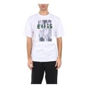 Hugo Boss Bomull Grafiskt Tryck Crewneck T-shirt White, Herr