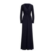 Ralph Lauren Navy Fitted Maxi Klänning Blue, Dam