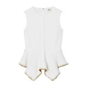 Tory Burch Asymmetrisk Tweedtopp White, Dam