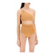 Max Mara Metallic one-shoulder bikini top i jersey Orange, Dam