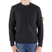 Stone Island Svart Ull Crewneck Tröja Black, Herr