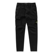 Stone Island Svarta Logo-Patch Tapered Byxor Black, Herr