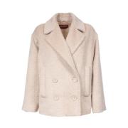 Max Mara Studio Alpacka Dubbelknäppt Kappa med Reverskrage Beige, Dam