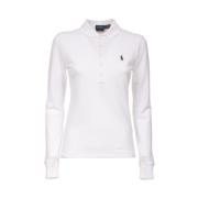 Polo Ralph Lauren Elastisk Bomull Långärmad Polo White, Dam