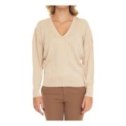 Liu Jo V-ringad Lurex Pullover med Ribbning Yellow, Dam