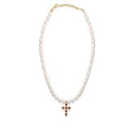 Nialaya Men's Baroque Pearl Choker with Red Cross Yellow, Herr