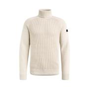 PME Legend Bone White Roll Neck Cotton Sweater Beige, Herr