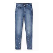 Desigual Blommig Broderad Skinny Jeans Kvinnor Blå Blue, Dam