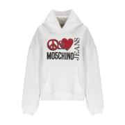 Moschino Vit Bomullshoodie med Peace Love Logo White, Dam