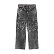 Octopus Fringed Loose Denim Jeans Gray, Herr