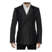 Dolce & Gabbana Randig ullblazer dubbelknäppt Gray, Herr