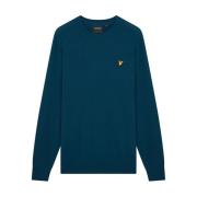 Lyle & Scott Blå Bomull Merino Crew Jumper Blue, Herr