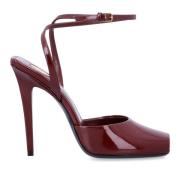 Saint Laurent Garnet La Scandale Läder Sandaler Red, Dam