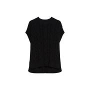 Max Mara Svart Boxy Stickad Gilet Jacka Black, Dam