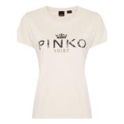 Pinko Beige Jersey T-shirts med Logotyptryck Beige, Dam