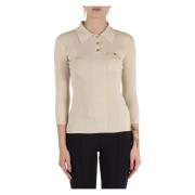 Elisabetta Franchi Räfflad silkeblandad polotröja Beige, Dam