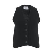 Kaos Stickad Gilet Art. Qi1Fp009 Black, Dam