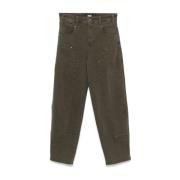 Paige Barrel Leg Jeans Green, Dam