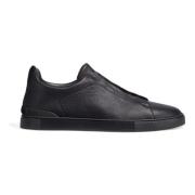 Ermenegildo Zegna Svarta läder låga sneakers Black, Herr