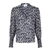 Neo Noir Sliten Blus med Puffärmar Blue, Dam